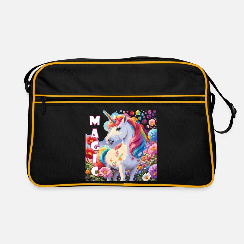 Zauberhaftes Einhorn in Regenbogenfarben Krafttier - Retro Tasche - Schwarz/Gold
