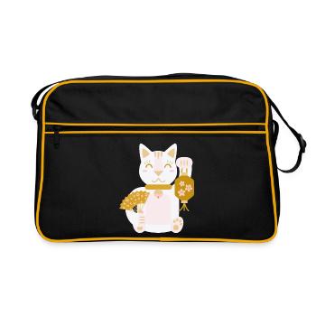 Maneki Neko L Chat porte-bonheur avec éventail et lanterne - Sac Retro - noir/or - Devant