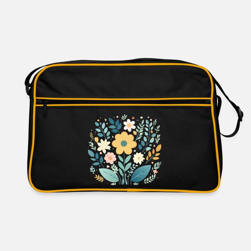 Sanfte pastellfarbene Blumenblüte - Boho Botanical - Retro Tasche - Schwarz/Gold