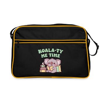Niedlicher Koala, der ein Buch liest Koala-ty Me Zeit Wortspiel - Retro Tasche - Schwarz/Gold - Vorne