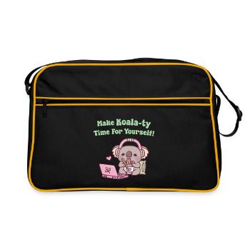Süßer Koala, der Nudeln isst, machen Koala-Zeit - Retro Tasche - Schwarz/Gold - Vorne