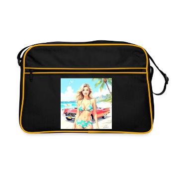 Femme sur la plage avec une voiture classique - Sac Retro - noir/or - Devant