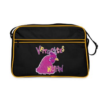 Buntes verrücktes Huhn - Retro Tasche - Schwarz/Gold - Vorne