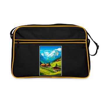 Alpine Mountain Village Scene - Retro Bag - black/gold - Front