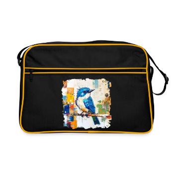 Blue Bird in Color Block Abstract - Retro Bag - black/gold - Front