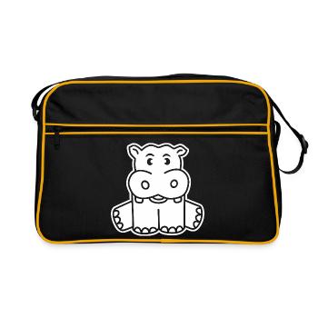 Bébé hippopotame hippopotame animé animé Cadeau pour enfants - Sac Retro - noir/or - Devant