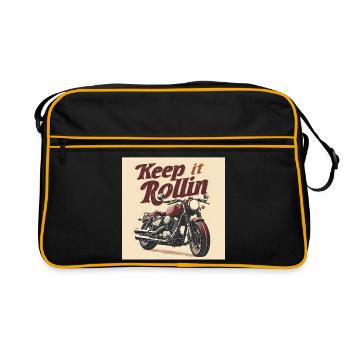 Keep it Rollin' – Typographie minimaliste - Sac Retro - noir/or - Devant