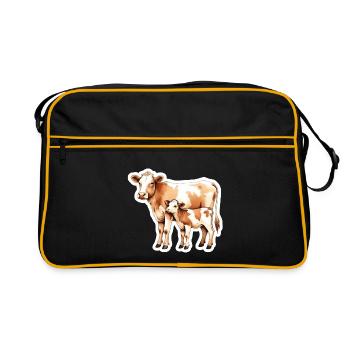 Cow Love – Mother and Calf - Retro Bag - black/gold - Front