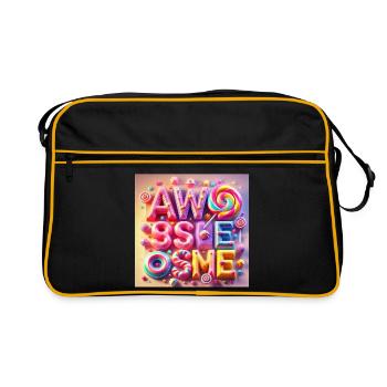 Candy Schriftzug Awesome - Retro Tasche - Schwarz/Gold - Vorne
