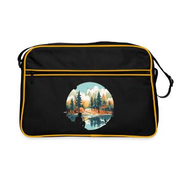 Angeln in der Wildnis – Vintage Natur Landschaft D - Retro Tasche - Schwarz/Gold - Vorne