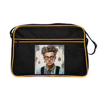 Vintage nerd portrait lunettes emmêlé cheveux animal - Sac Retro - noir/or - Devant