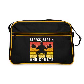 Stress Strain et squats, T-shirt de gymnastique drôle d’ingénieur - Sac Retro - noir/or - Devant