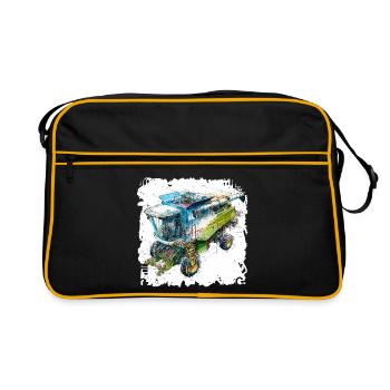 Colored Blueprint Threshing Machine, CAD Design - Retro Bag - black/gold - Front