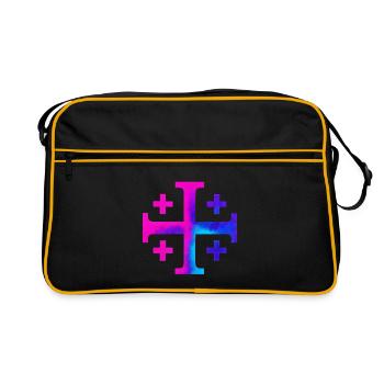Kairos Kreuz (Jerusalemkreuz) – Galaxie - Retro Tasche - Schwarz/Gold - Vorne