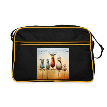 volée d’oiseaux sur un fil - Sac Retro - noir/or - Devant