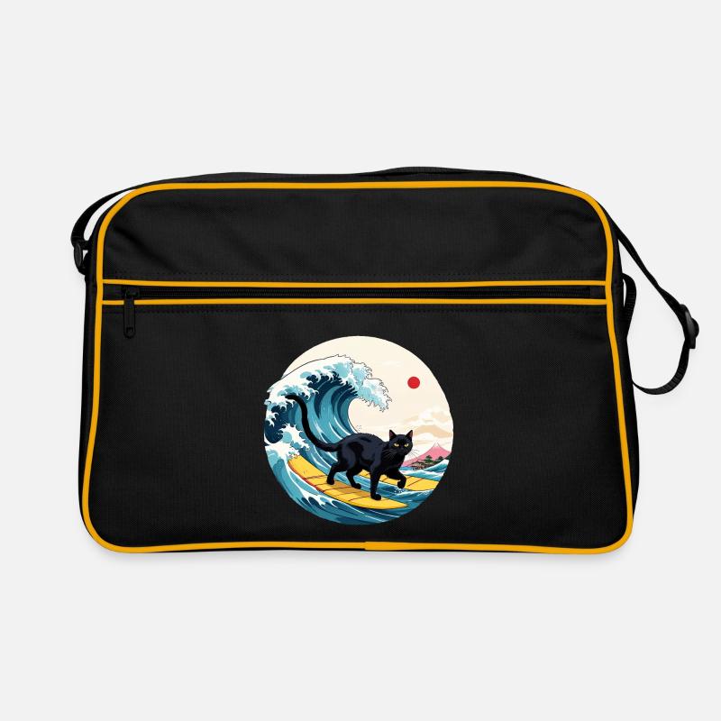 Black Cat Surfing Welle Retro Tasche