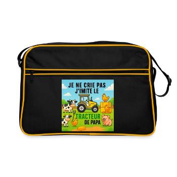 Papas Traktor und bunte Tiere - Retro Tasche - Schwarz/Gold - Vorne