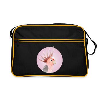 Eleganter Rosakakadu im Pastellkreis - Retro Tasche - Schwarz/Gold - Vorne