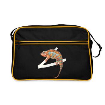caméléon turquoise orange Chamaeleon zeylandicus - Sac Retro - noir/or - Devant