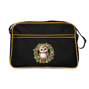 Stechpalmen-Eulenkranz in der Feiertagssaison - Retro Tasche - Schwarz/Gold - Vorne