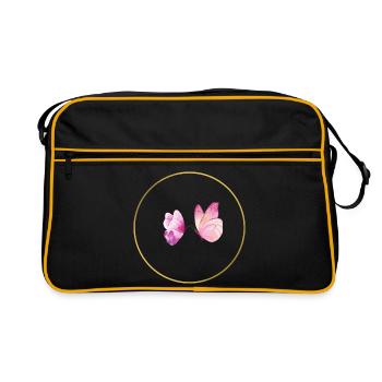 Watercolor Pink Butterfly in Circle - Retro Bag - black/gold - Front