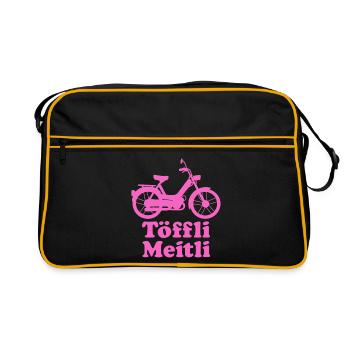 Töffli Meitli – Moped Shirt for Girls & Moped Fans - Retro Bag - black/gold - Front