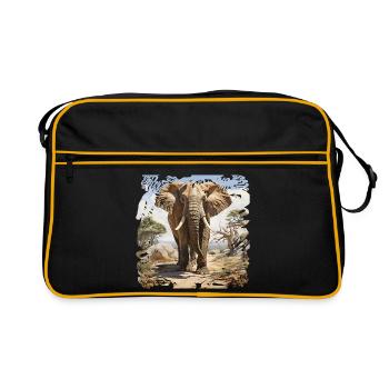 Éléphant de savane dans un style aquarelle - Sac Retro - noir/or - Devant