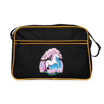Licorne pastel dans la forêt de cerisiers en fleurs - Sac Retro - noir/or - Devant