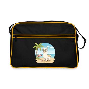 Cute Llama with Glasses Beach Summer Vacation - Retro Bag - black/gold - Front