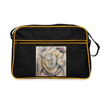 Bärenporträt im Aquarellskizzenstil - Retro Tasche - Schwarz/Gold - Vorne