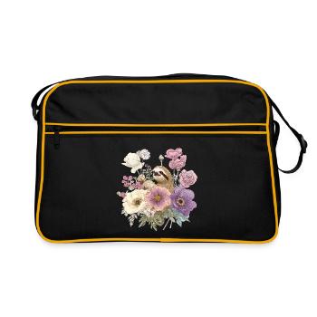 Vintage Faultier mit Blumen – Florales Tiermotiv  - Retro Tasche - Schwarz/Gold - Vorne