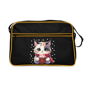 Winter Cozy Kitten - Retro Bag - black/gold - Front
