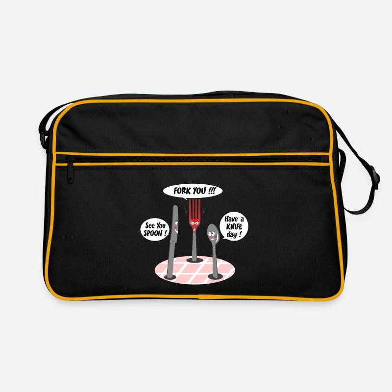 GABEL, BIS ZUM LÖFFEL, HAB EINEN MESSERTAG! - Retro Tasche - Schwarz/Gold