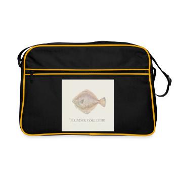Flunder voll Liebe – Süßer Fisch Spruch - Retro Tasche - Schwarz/Gold - Vorne