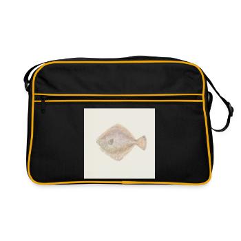 Flunder Fisch Aquarell – Maritime Illustration - Retro Tasche - Schwarz/Gold - Vorne