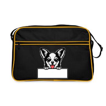 Chihuahua mit Namensschild - Retro Tasche - Schwarz/Gold - Vorne