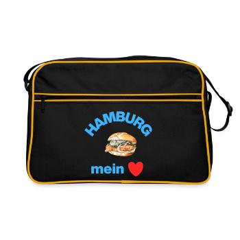 Hamburg ❤️ , Fish Rolls Love! Fischkopp - Retro Bag - black/gold - Front