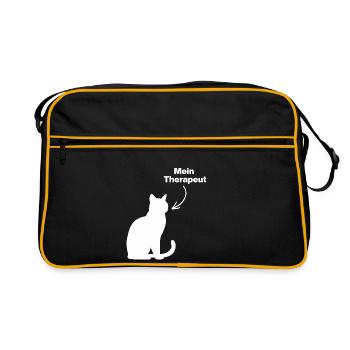 MEIN THERAPEUT: KATZE! 😻 CATLOVER KATZENLIEBE  - Retro Tasche - Schwarz/Gold - Vorne
