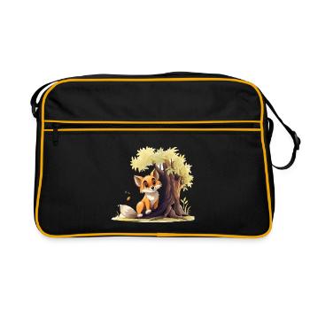 Renard de la forêt sur l’arbre doré - Sac Retro - noir/or - Devant