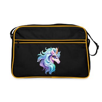 Buntes Einhorn Kopfportrait - Retro Tasche - Schwarz/Gold - Vorne
