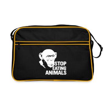 Stop Eating Animals – Chimpanzee Design - Retro Bag - black/gold - Front