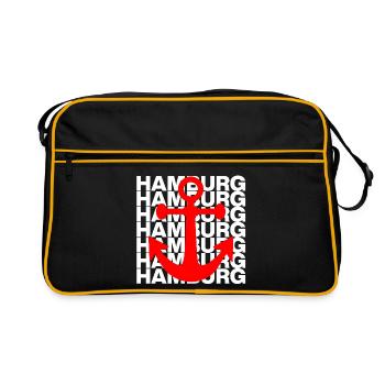 HAMBURG ANKER ROT, HAFEN, MOIN, HH, NORDDEUTSCH - Retro Tasche - Schwarz/Gold - Vorne