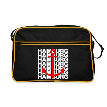 HAMBURG ANKER ROT, HAFEN, MOIN, HH, NORDDEUTSCH - Retro Tasche - Schwarz/Gold - Vorne