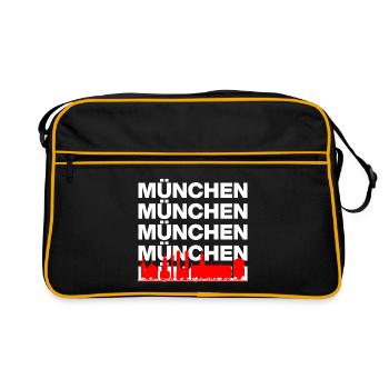 MÜNCHEN SKYLINE, STOLZ AUS BAYERN! MIR SAN MÜNCHEN - Retro Tasche - Schwarz/Gold - Vorne