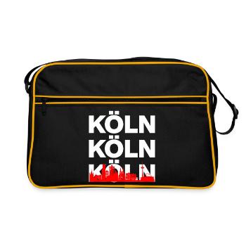 KÖLN SKYLINE – DOMSTADT PRIDE! KÖLLE MING HÄTZ - Retro Tasche - Schwarz/Gold - Vorne