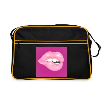 Glossy Pink Lip Bite on Magenta - Retro Bag - black/gold - Front