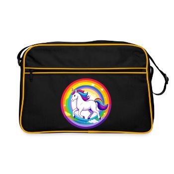 Unicorn Flying Over Rainbow Sky Motif - Retro Bag - black/gold - Front