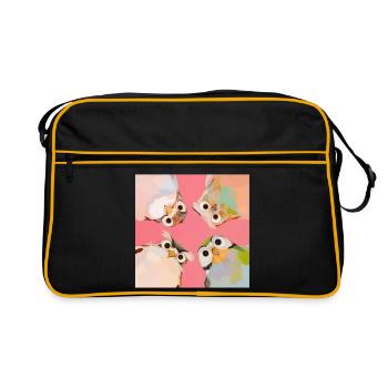 Four owls in a circle | Cute Pastel Animal Motif - Retro Bag - black/gold - Front