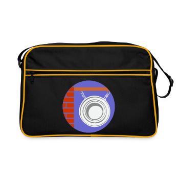 51169_Friseur Kreispendant vor Backsteinwand - Retro Tasche - Schwarz/Gold - Vorne