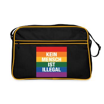 Kein Mensch ist Illegal - Gegen Rechts - Retro Tasche - Schwarz/Gold - Vorne